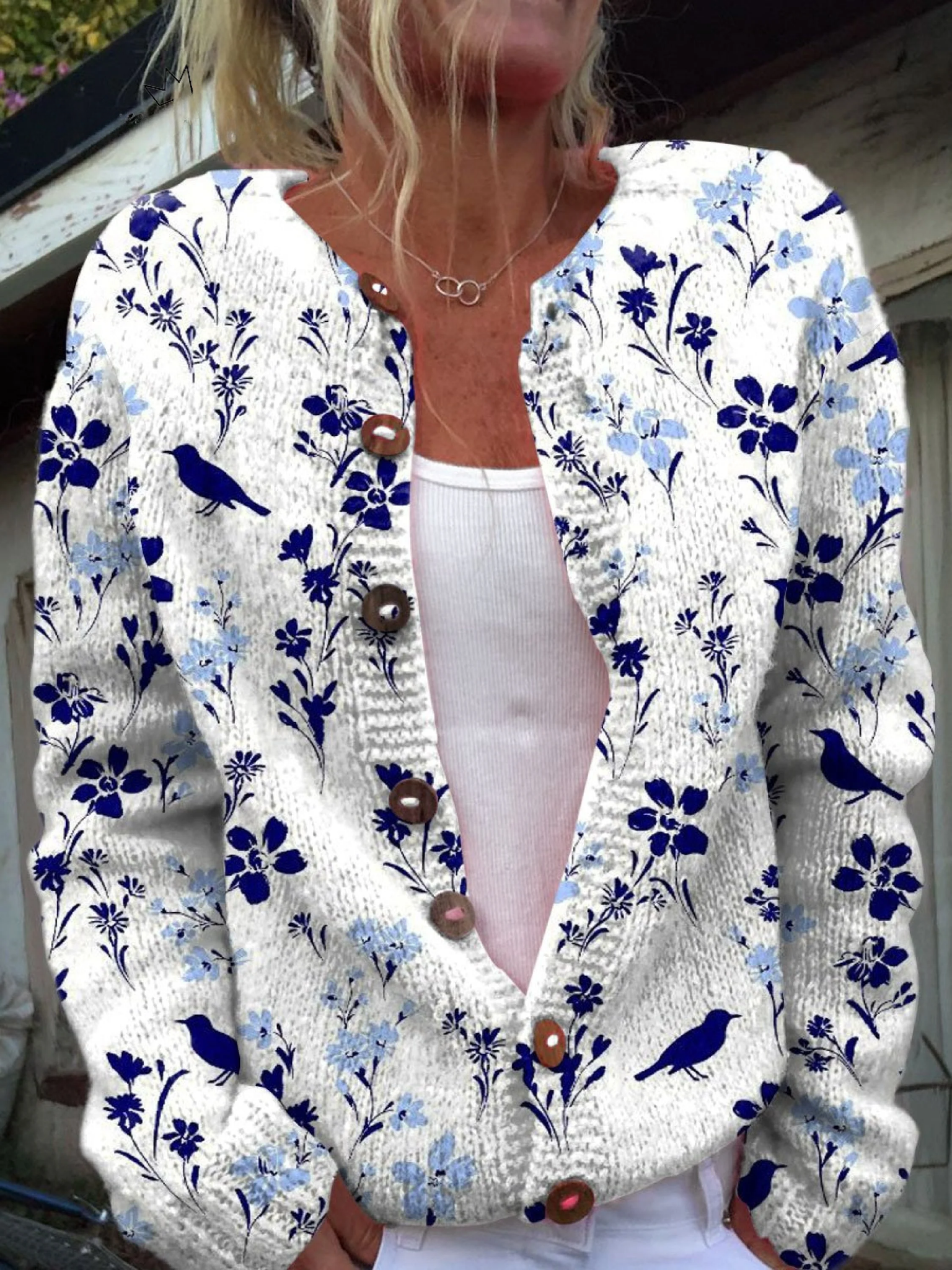 Vantini™ | Cardigan con Bottoni in Stile Vintage con Stampa di Fiori