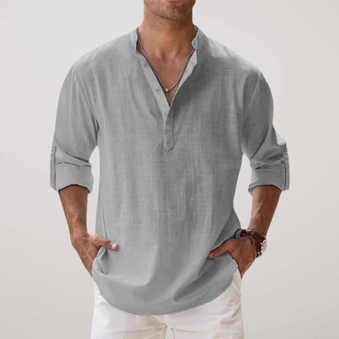 Vantini™ - Camicia Henley in cotone effetto lino