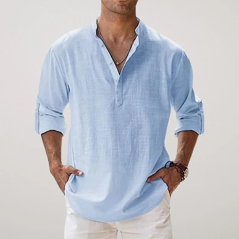 Vantini™ - Camicia Henley in cotone effetto lino