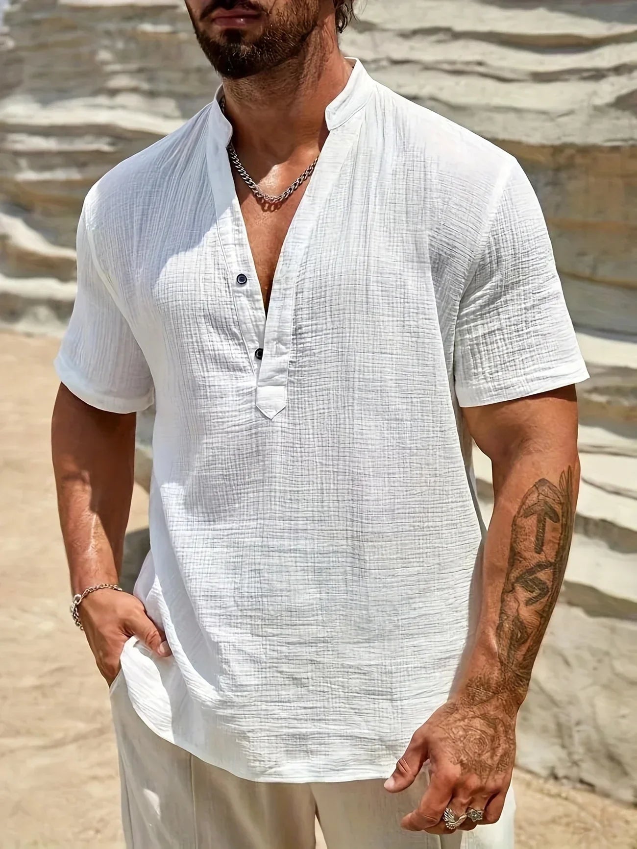 Vantini™ | Camicia estiva elegante con collo alto