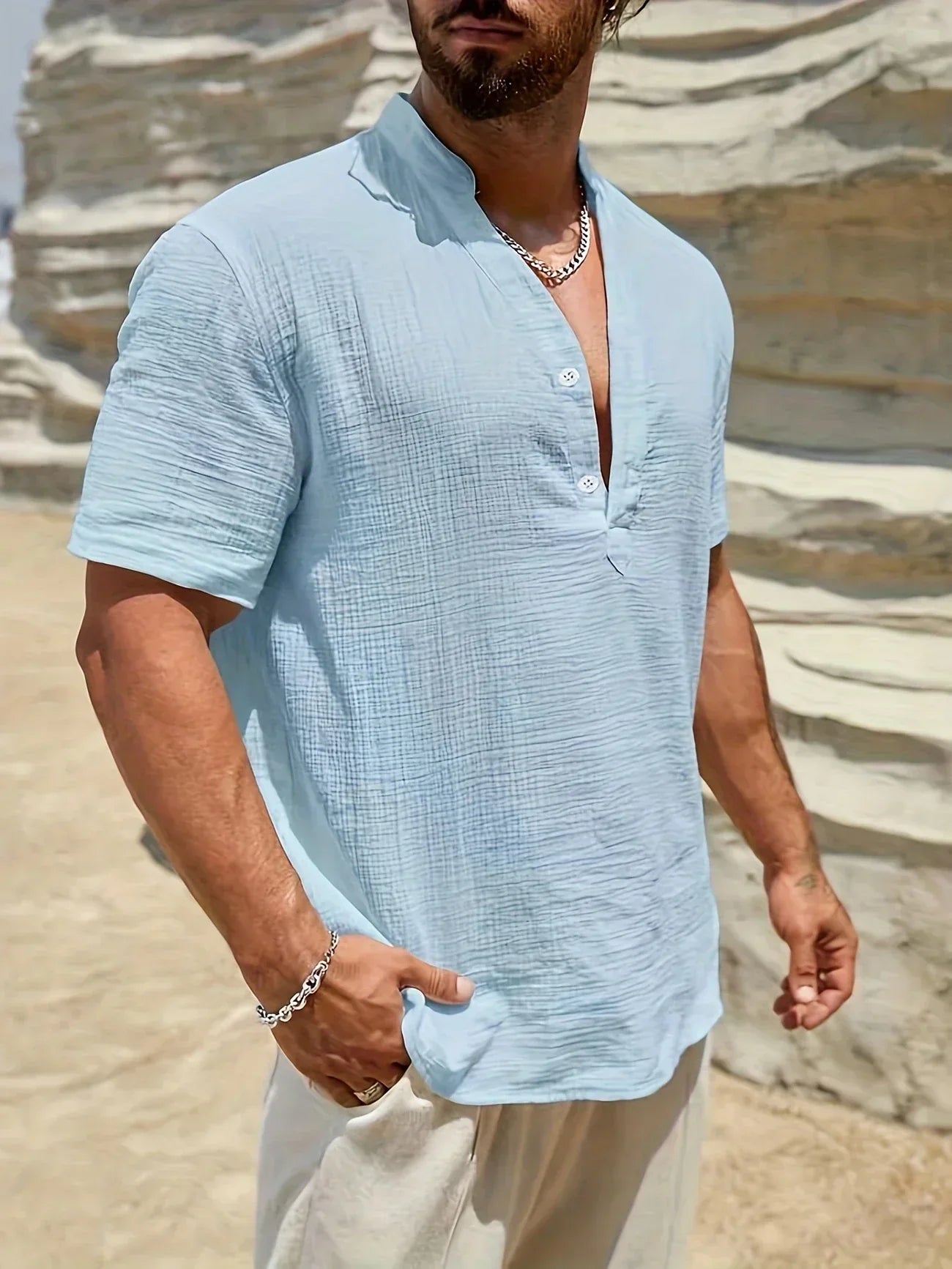 Vantini™ | Camicia estiva elegante con collo alto
