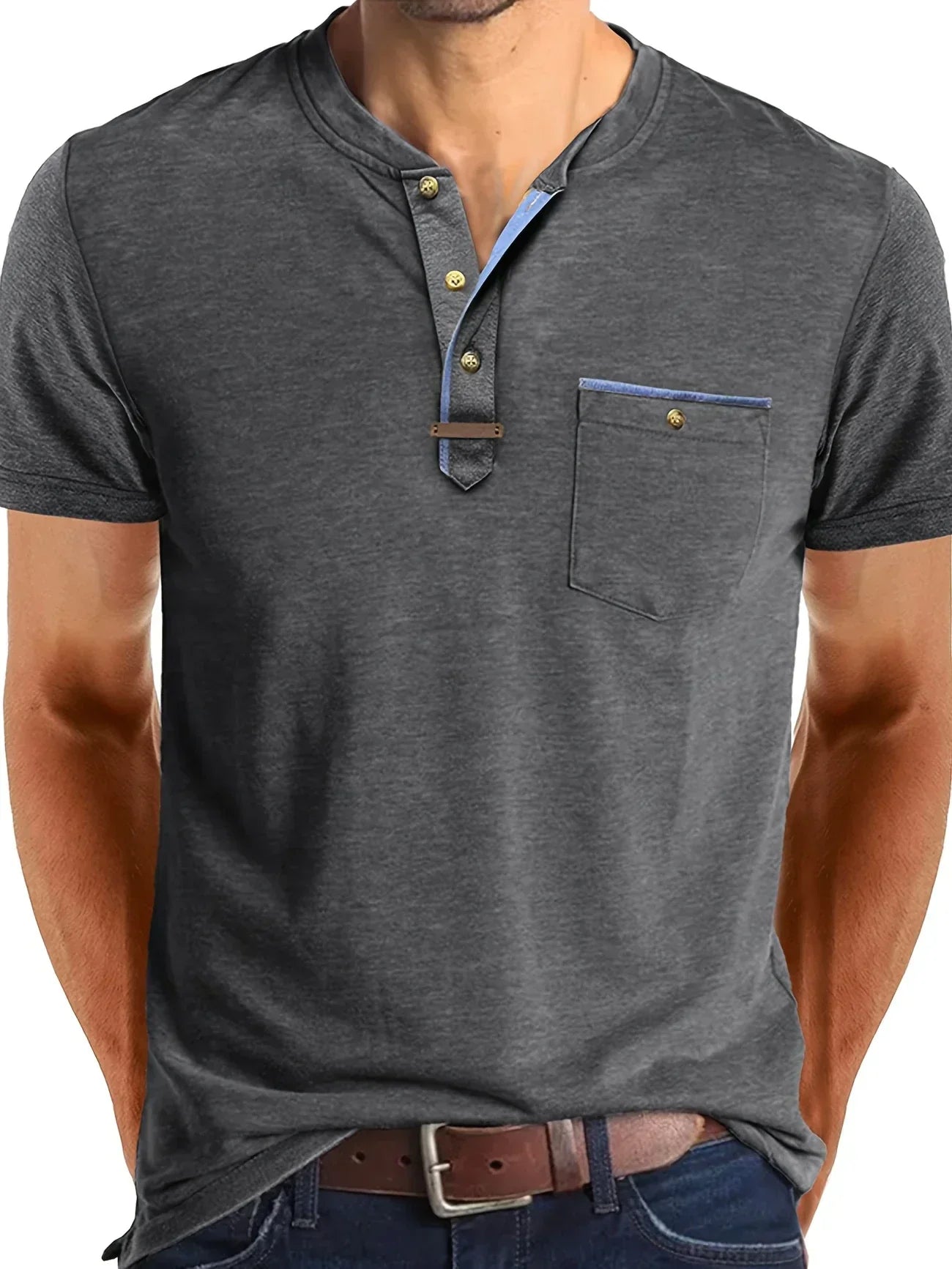 Vantini™ | T-shirt elegante con colletto rotondo e tasca