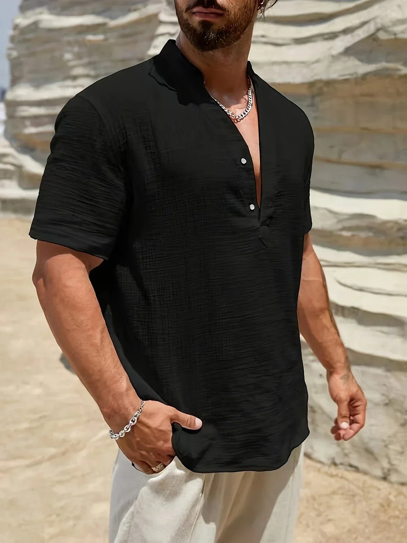 Vantini™ | Camicia estiva elegante con collo alto