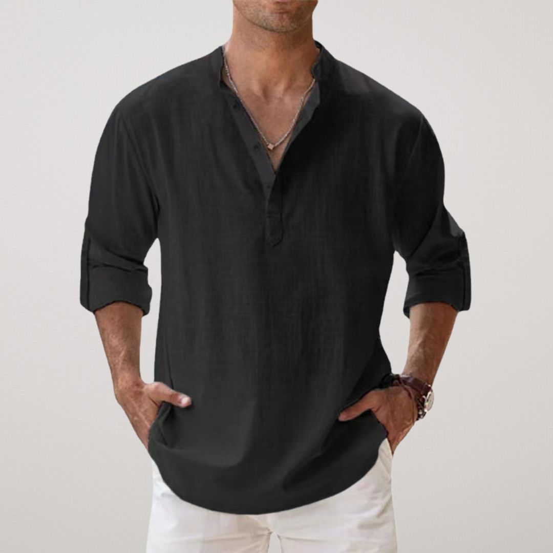 Vantini™ - Camicia Henley in cotone effetto lino
