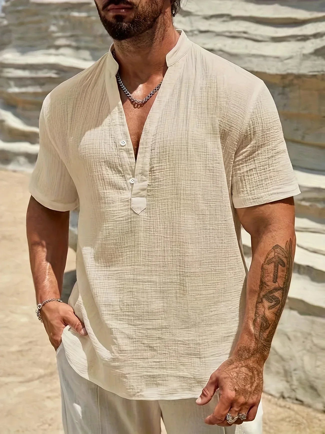Vantini™ | Camicia estiva elegante con collo alto