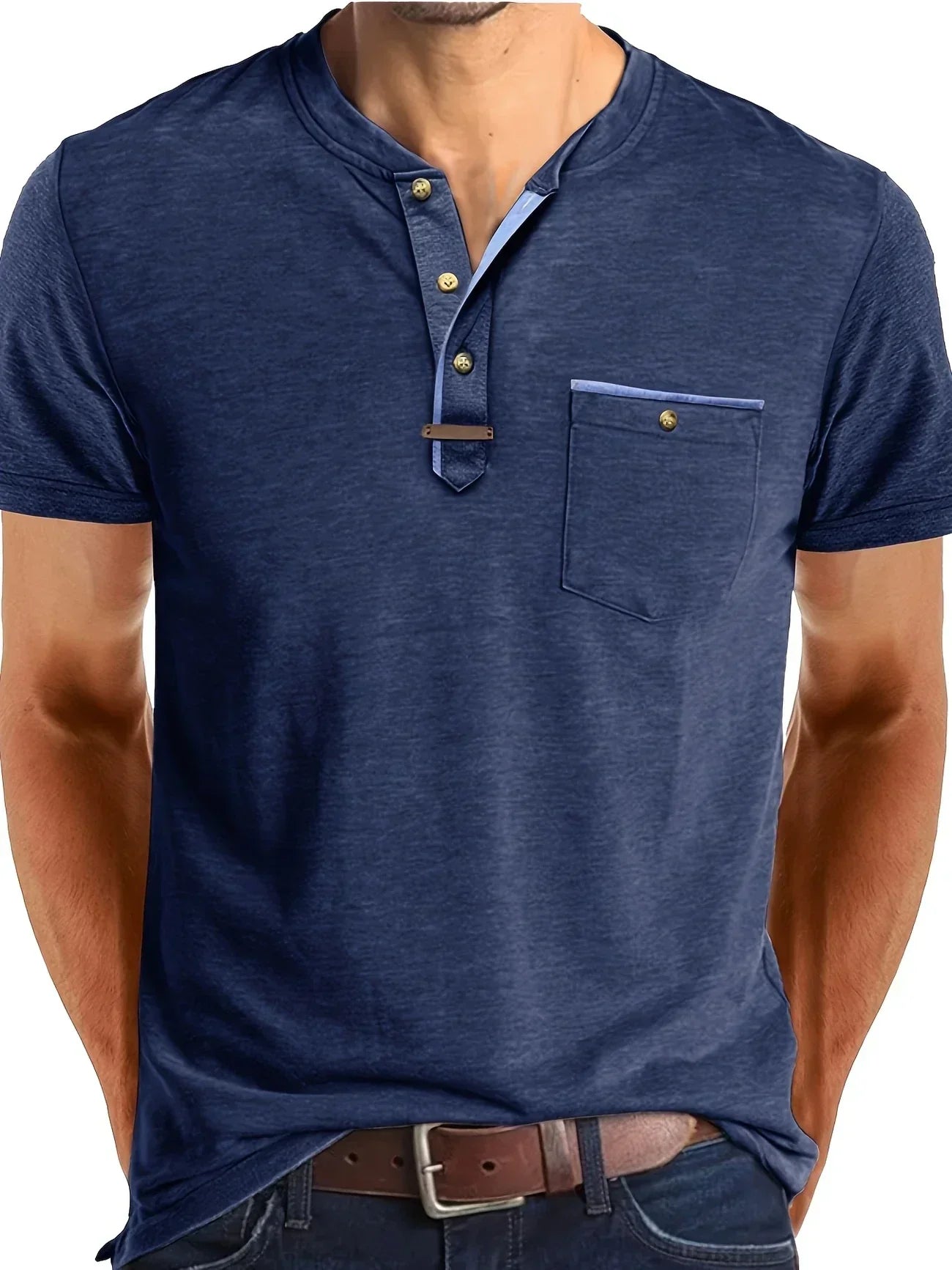 Vantini™ | T-shirt elegante con colletto rotondo e tasca