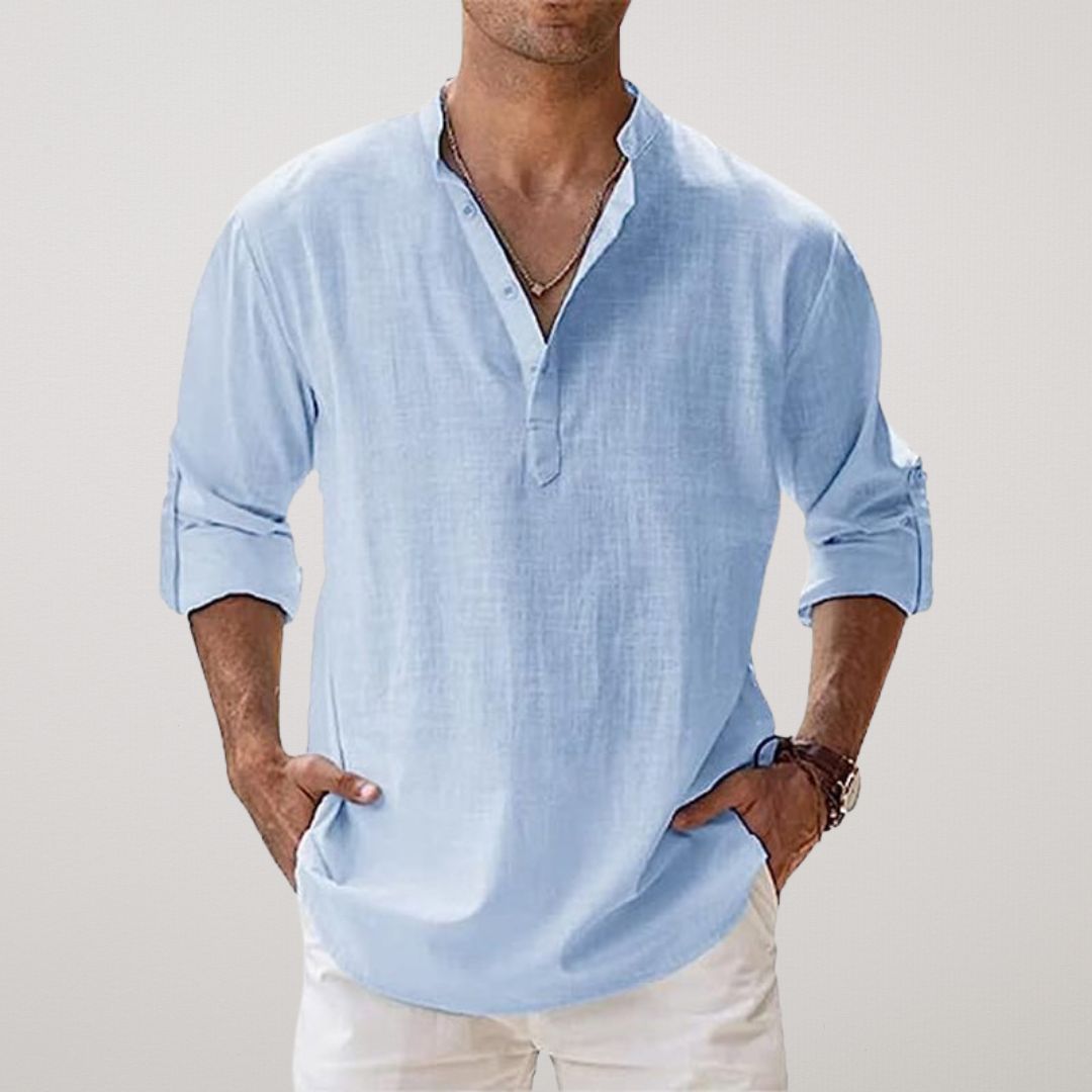Vantini™ - Camicia Henley in cotone effetto lino