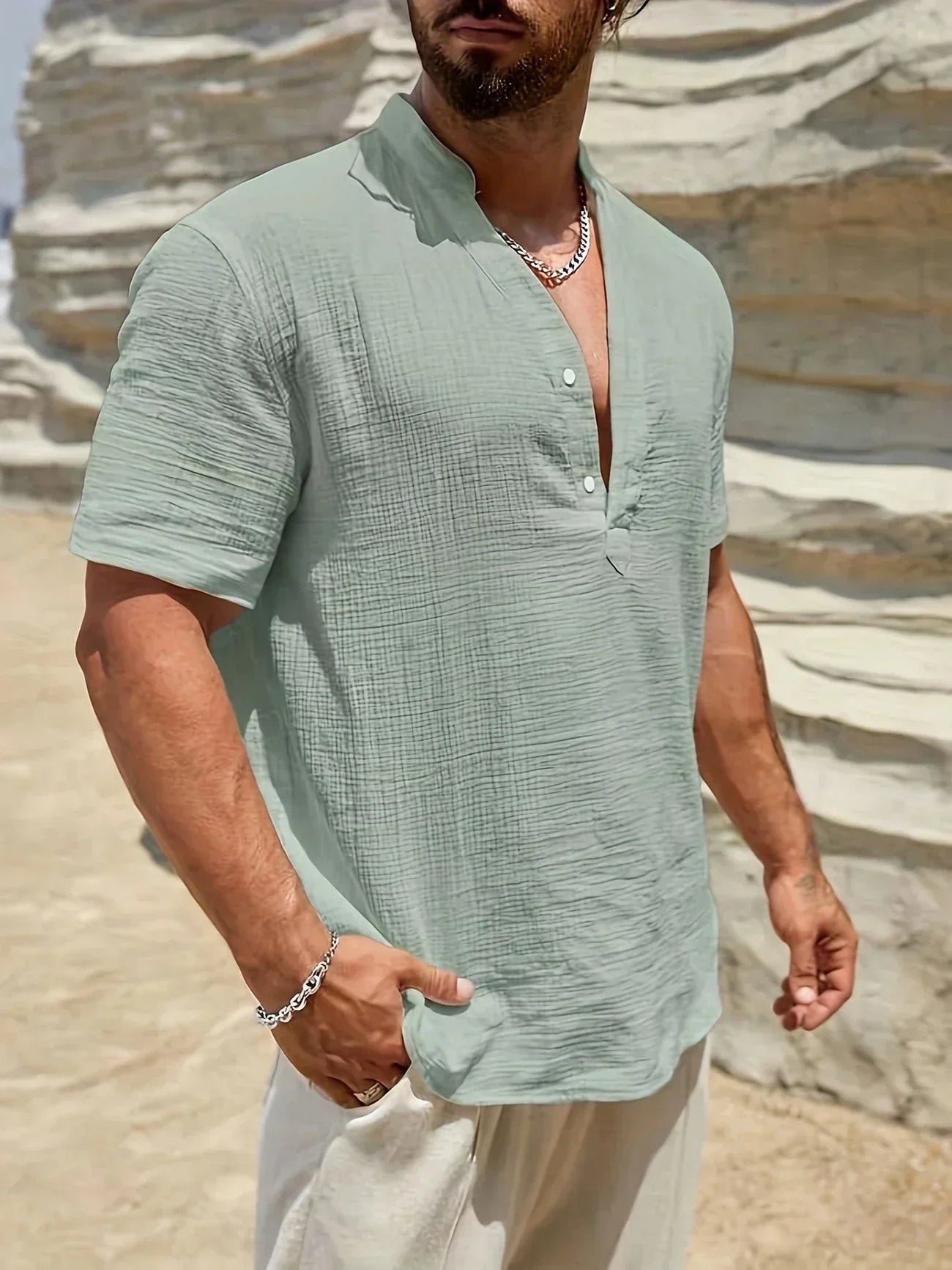 Vantini™ | Camicia estiva elegante con collo alto