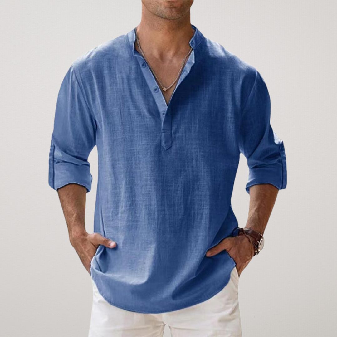 Vantini™ - Camicia Henley in cotone effetto lino