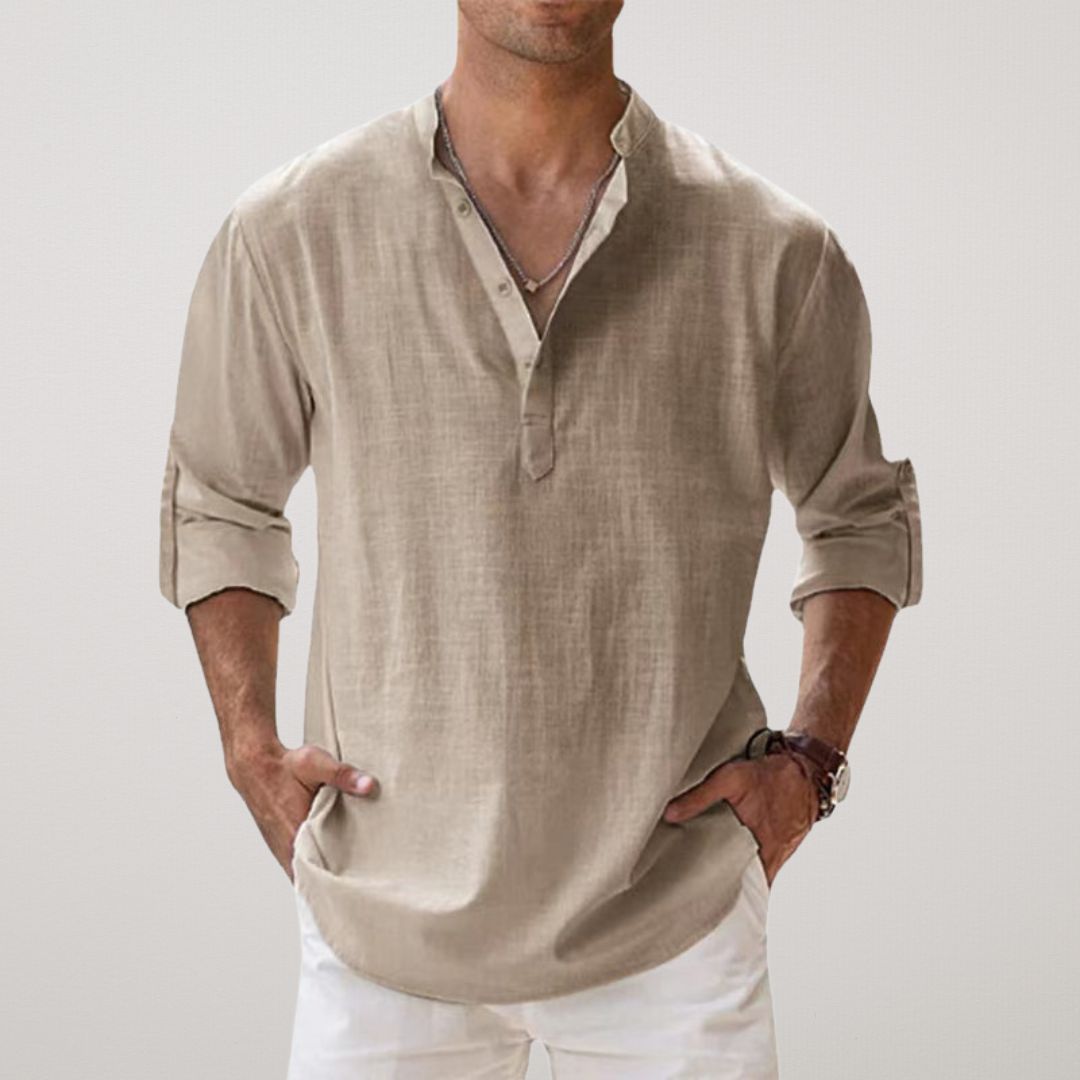 Vantini™ - Camicia Henley in cotone effetto lino