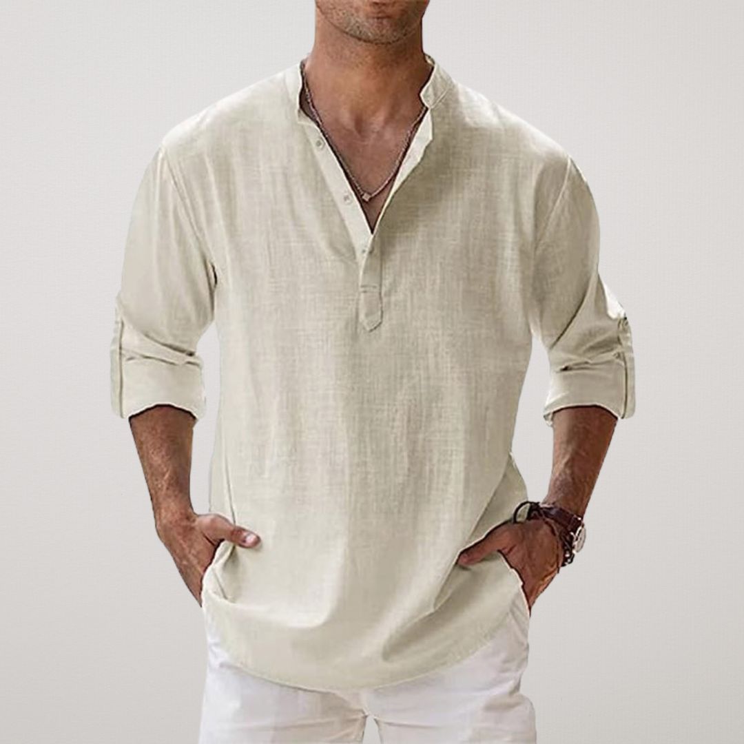 Vantini™ - Camicia Henley in cotone effetto lino