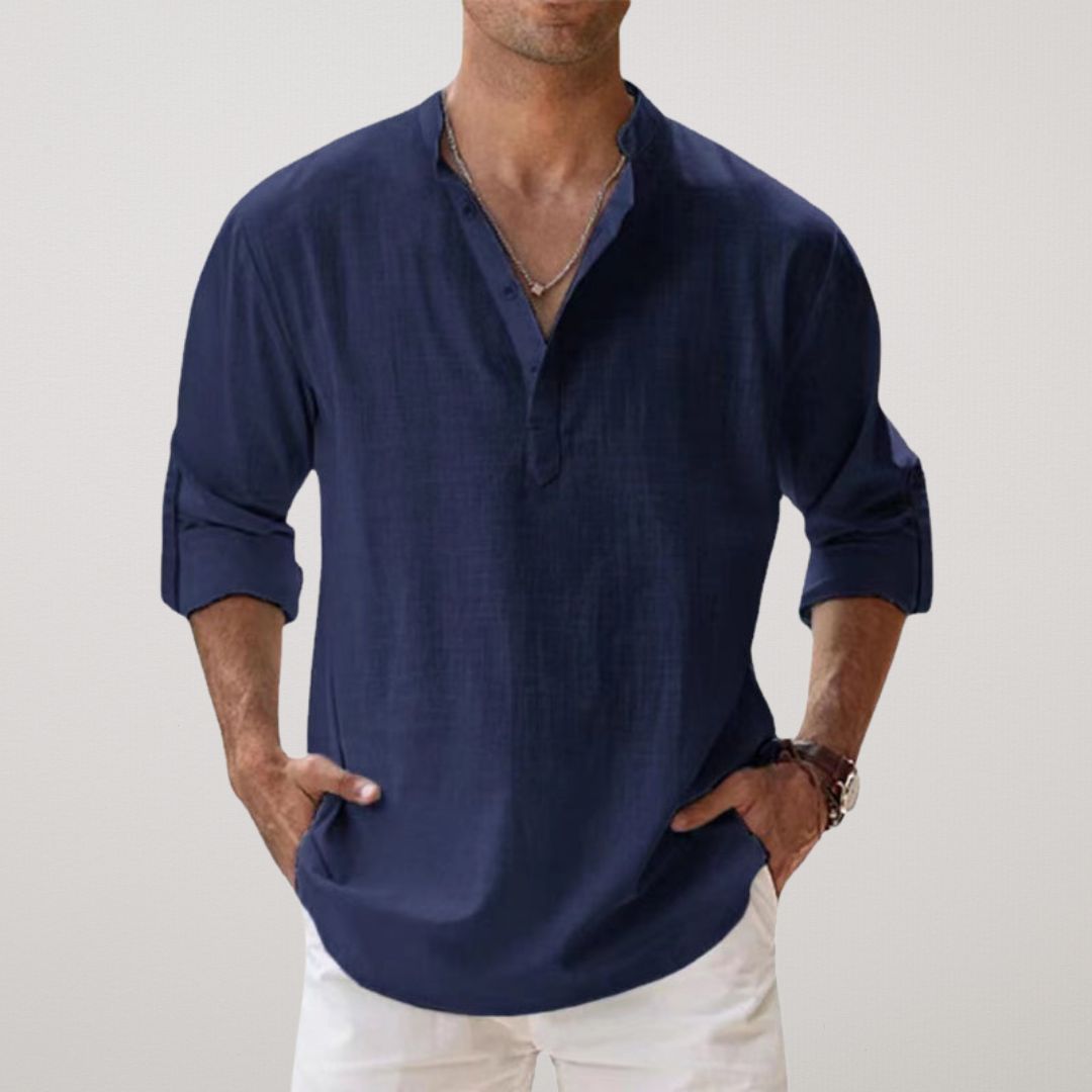 Vantini™ - Camicia Henley in cotone effetto lino