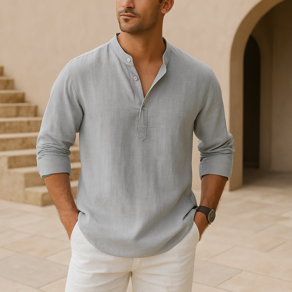 Vantini™ - Camicia Henley in cotone effetto lino