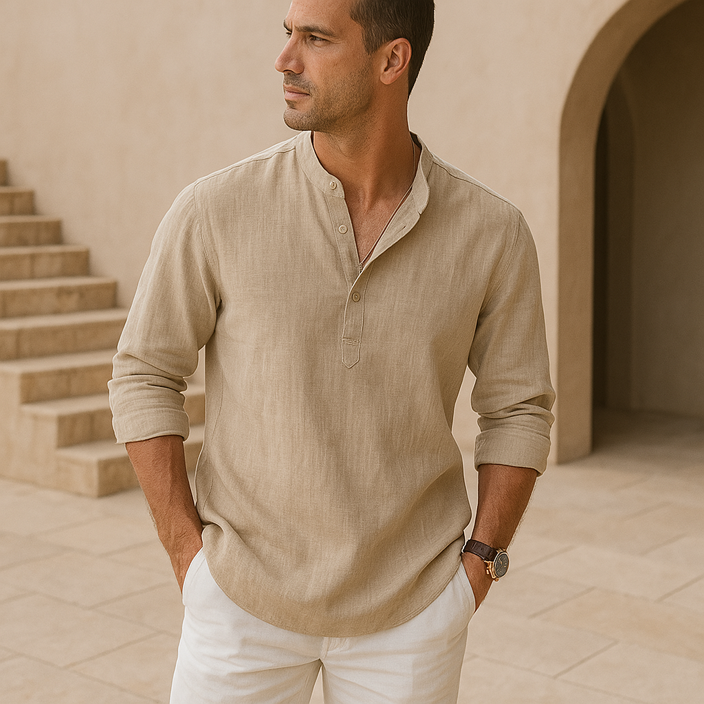 Vantini™ - Camicia Henley in cotone effetto lino