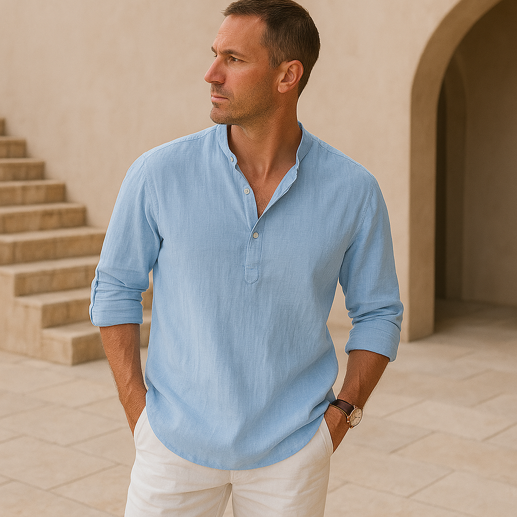 Vantini™ - Camicia Henley in cotone effetto lino