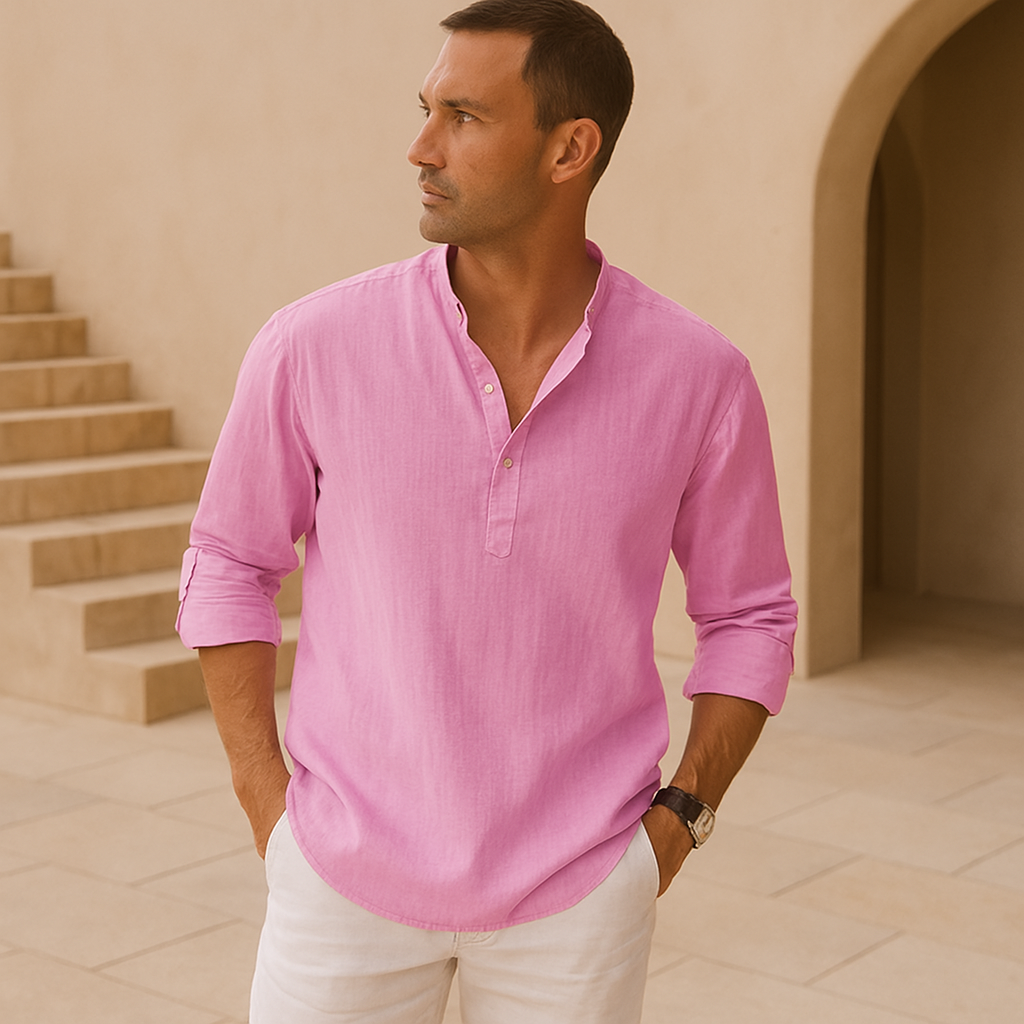 Vantini™ - Camicia Henley in cotone effetto lino