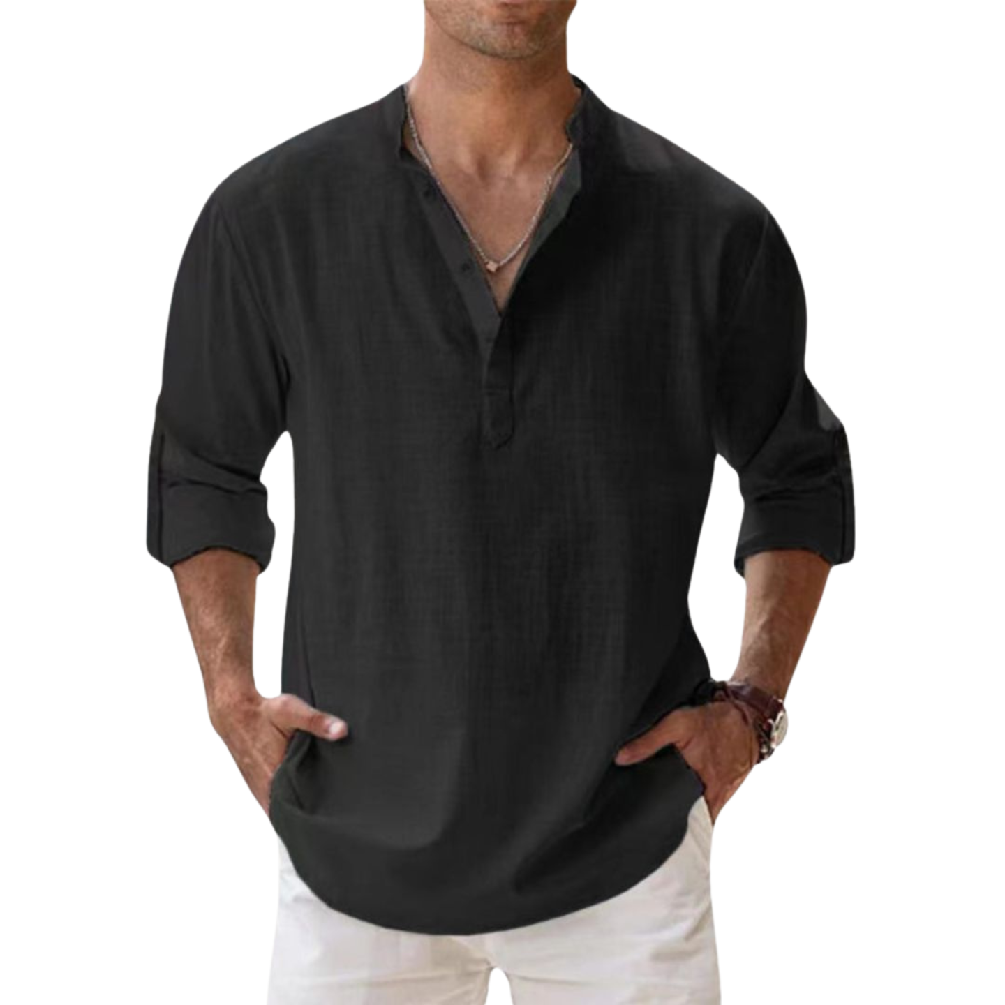 Vantini™ - Camicia Henley in cotone effetto lino